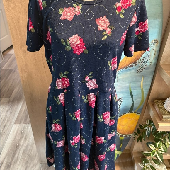 LuLaRoe Pink and Red Pleated Midi Sundress - Picture 1 of 7